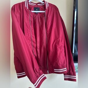 H&M Burgundy Bomber Jacket with White Stripes